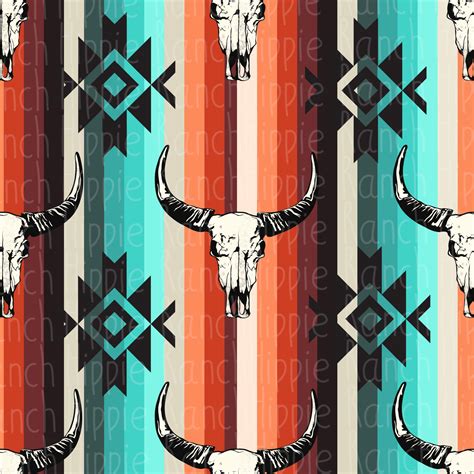 Seamless Pattern. Aztec Bull Skull. Digital Download Only. Png File ...