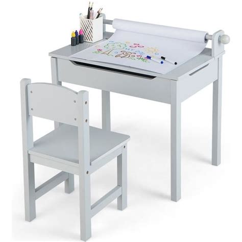 Costway Bureau Pour Enfants Avec Chaise Rouleau De Papier Plateau