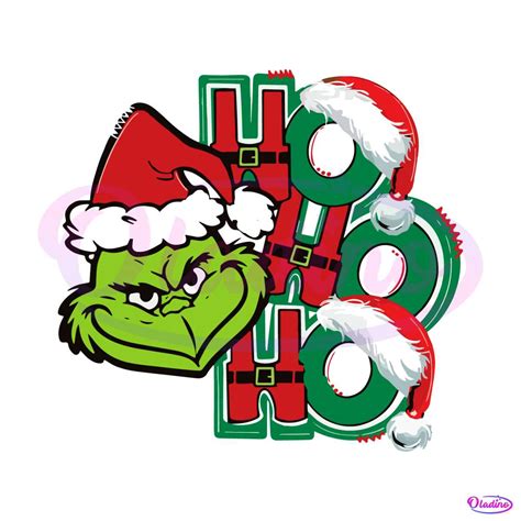 Grinch Face Ho Ho Ho Santa Hat SVG Graphic Design File Oladino