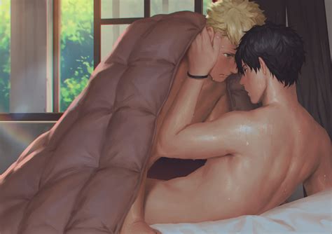 Rule 34 2boys Bed Sheet Black Hair Blanket Blonde Hair Bracelet Curtains Gay Implied Sex