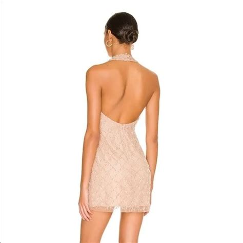 Nbd Jerry Embellished Mini Halter Neck Open Back Dress In Nude Size Xxs