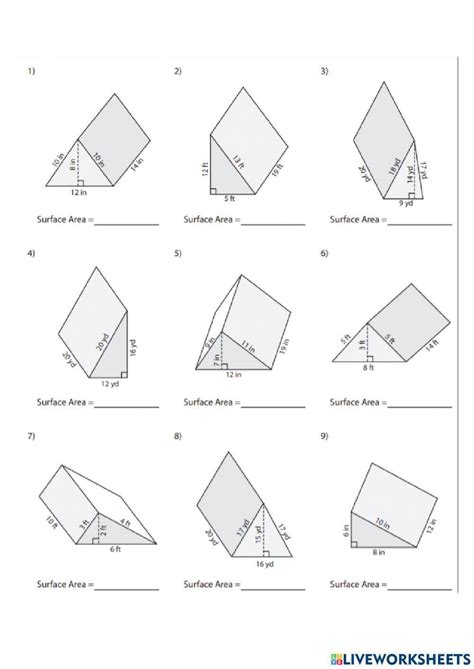 Surface Area of a Triangular Prism Worksheets - Worksheets Library