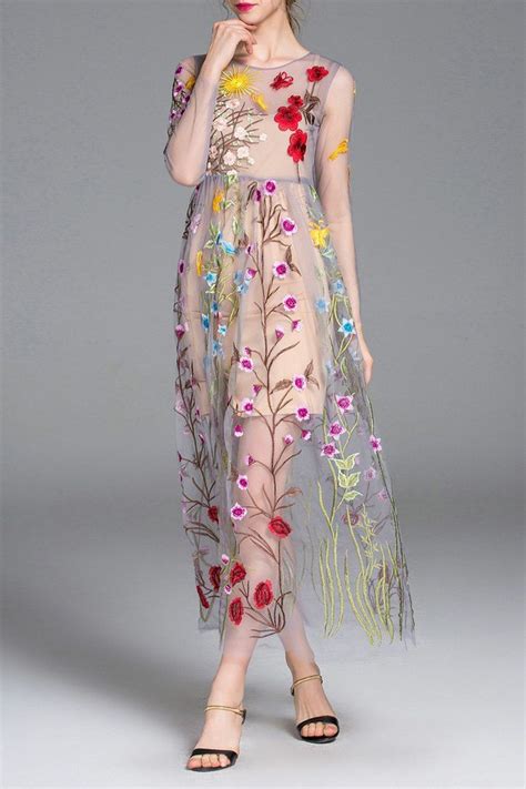 Blueoxy Pink Floral Sheer Embroidered Dress With Cami Dress Maxi Dresses At Dezzal Fashion