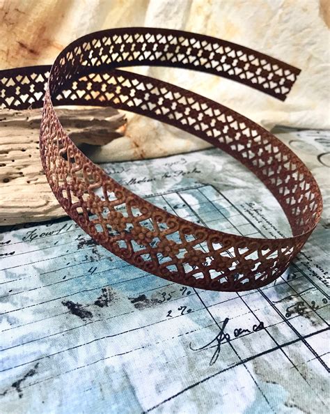 Rustic Decorative Metal Ribbon Rusted Tin Metal Embellishment Rusty Metal Banding Embossed