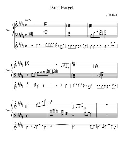 Dont Forget Sheet Music For Piano Guitar Mixed Duet