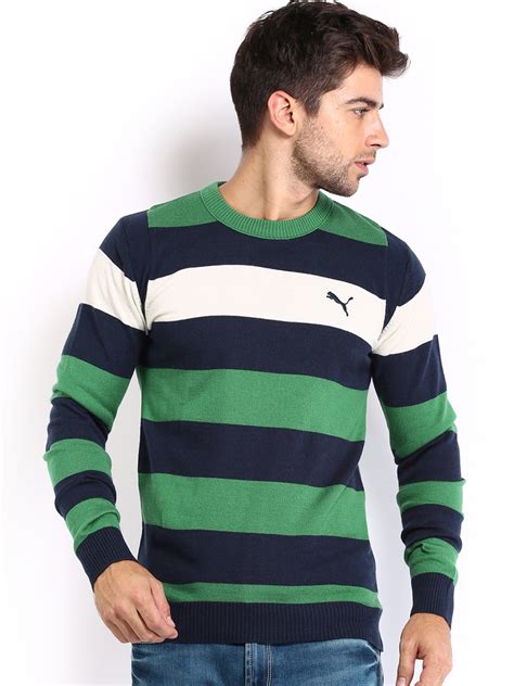 Buy Puma Men Green And Navy Striped Sweater Sweaters For Men 222601