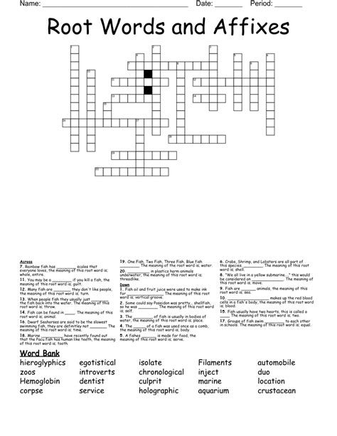 Root Words And Affixes Crossword Wordmint