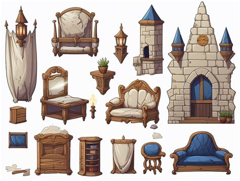 Premium Photo | Set element castle interior furniture asset cartoon for ...