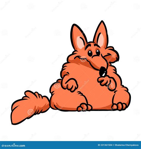 Fat Fluffy Red Fox Cheerful Character Isolated Image Caricature Stock