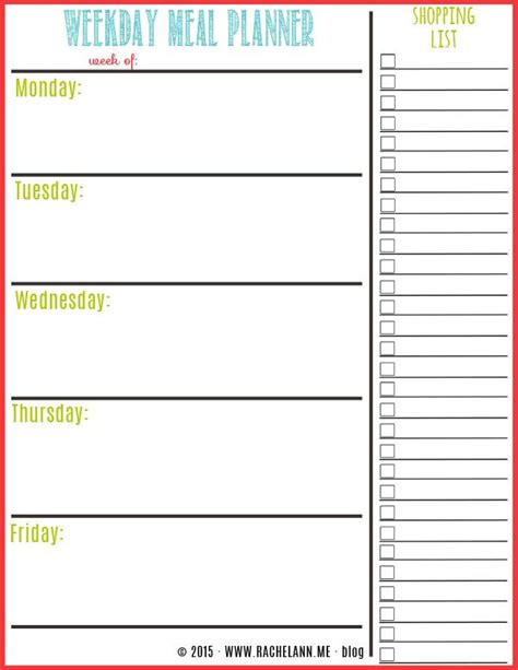 20 Menu Planner Template Printable