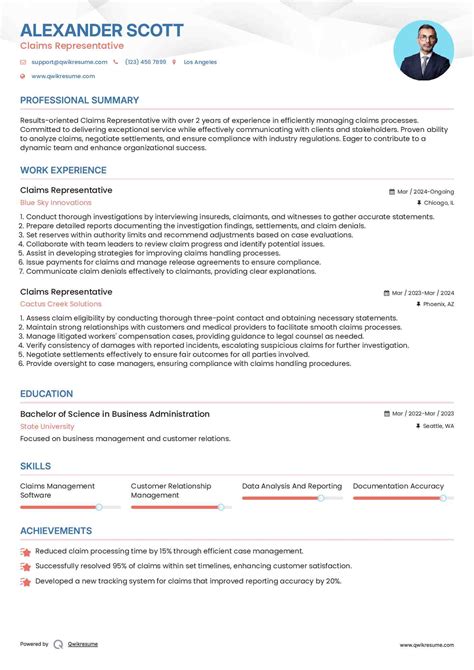 Claims Representative Resume Samples | QwikResume
