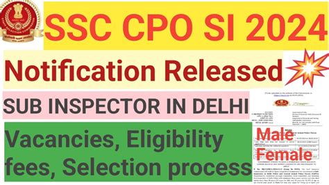 Ssc Cpo Si Recruitment Central Sub Inspector Notification