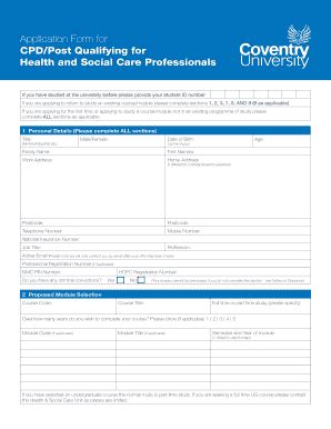 Fillable Online Application Form For CPD Post Qualifying For Health And