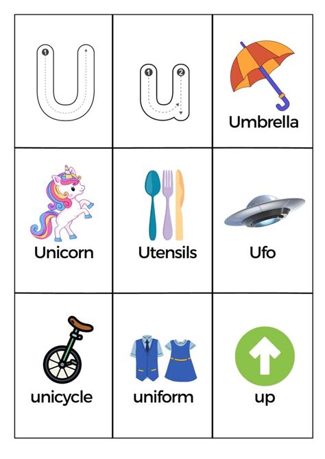 What Starts With Letter U Words Worksheets Printable Pdf