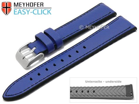 Meyhofer Easy Click Watch Strap Ontario Mm Blue Leather Silicone