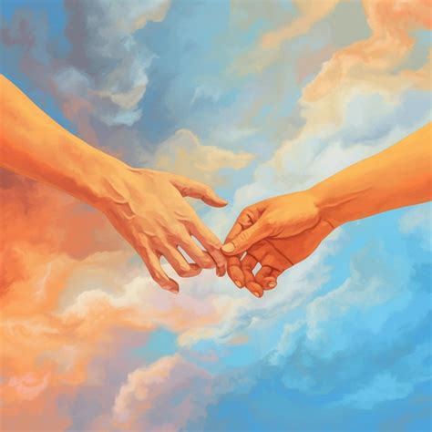 Premium Ai Image Painting Of Two Hands Reaching For Each Other In