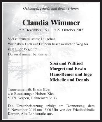 Traueranzeigen Von Claudia Wimmer Wirtrauern