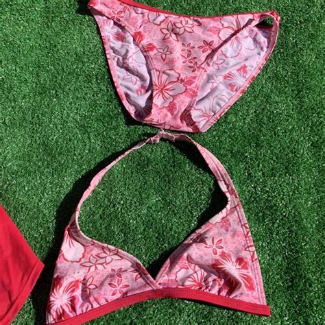 Y2k Pink Bikini Super Cute Hawaiian Hibiscus Depop