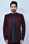 Buy Black Art Silk Embroidery Bandhgala And Short Kurta Set For Men By