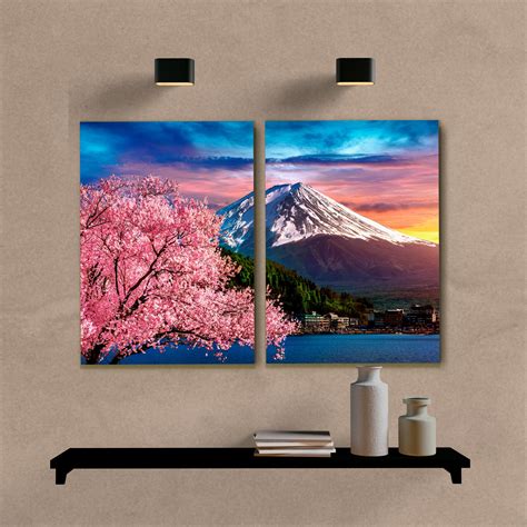 Kit Quadros Decorativos Paisagem Monte Fuji Wallze