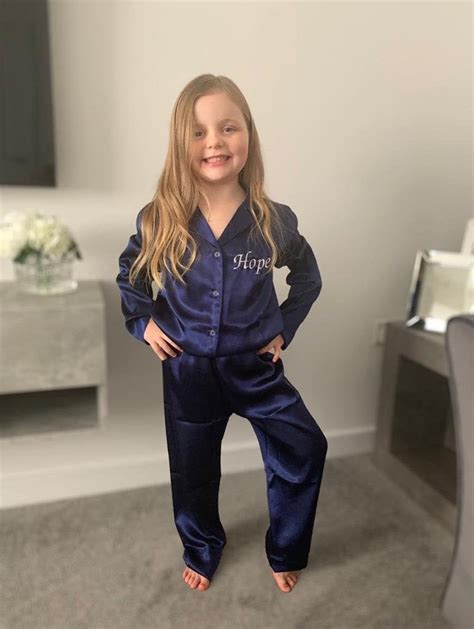 Personalised Silk Navy Pyjamas Unisex Kids Nightwear Pjs Etsy