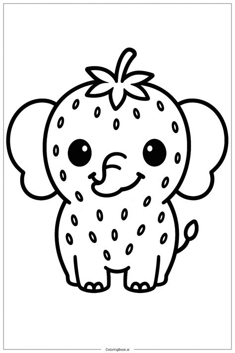 Elefaante De Morango Colorir - Página de Colorir Bebê Elefante Morango Sorridente (PDF & PNG ...