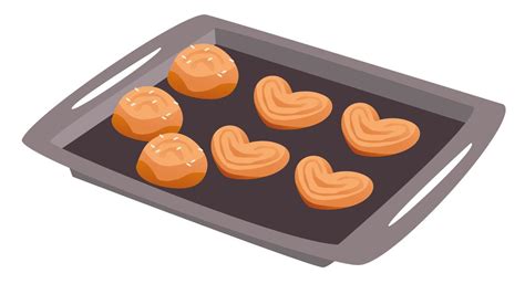 Cookies and buns on a baking sheet. Homemade baking. Cartoon vector ...