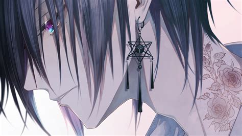 Wallpaper Anime Boys Tattoo Earring Pentagram Multi Colored Eyes