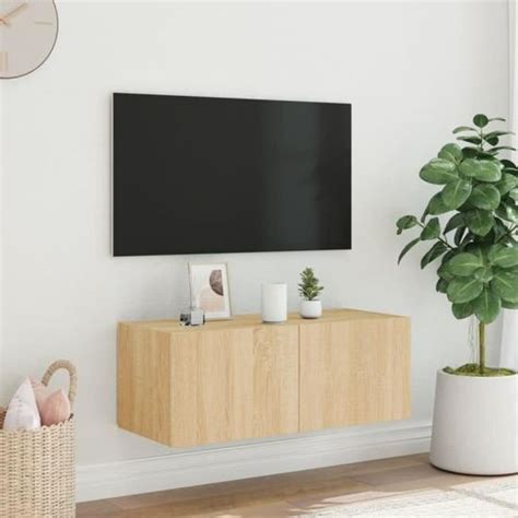 ESTINK Meuble TV mural avec lumières LED chêne sonoma 80x35x31 cm 85670