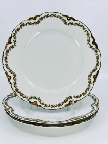 3 Haviland Limoges Clover Leaf Schleiger 98 Salad Plates Gold Trim 3