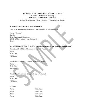 Fillable Online Campuslifeservices Ucsf Housing Agreement Fax