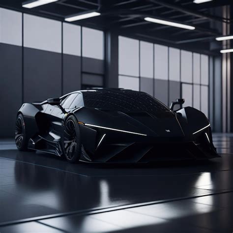 Premium AI Image | A black lamborghini is in a warehouse with lights on.