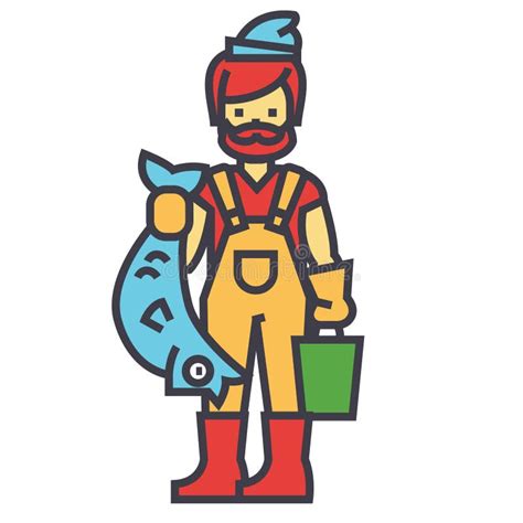 Fisherman Line Icon Concept Fisherman Flat Vector Symbol Sign