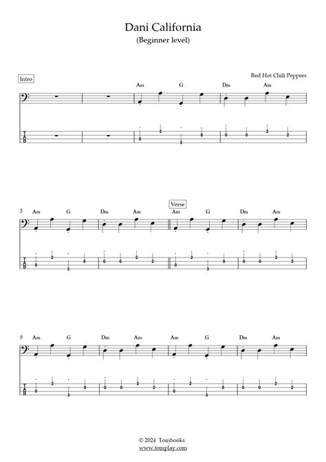 Dani California Beginner Level Red Hot Chili Peppers Bass Tabs