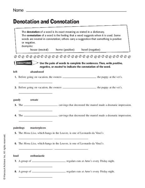 Connotation And Denotation Worksheet Answers