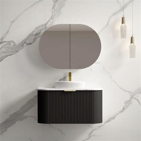Infinity | Rio 900 Curved Fluted Matte Black Wall Hung Vanity | Acqua ...