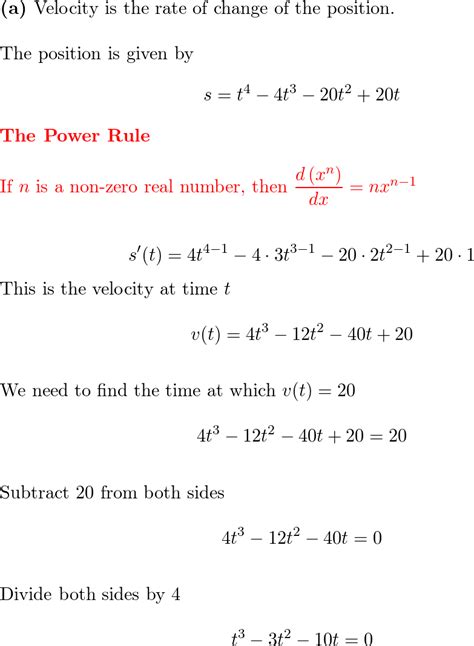 A Particle Moves With Position Function S T 4 4t 3 20t 2 20t Quizlet