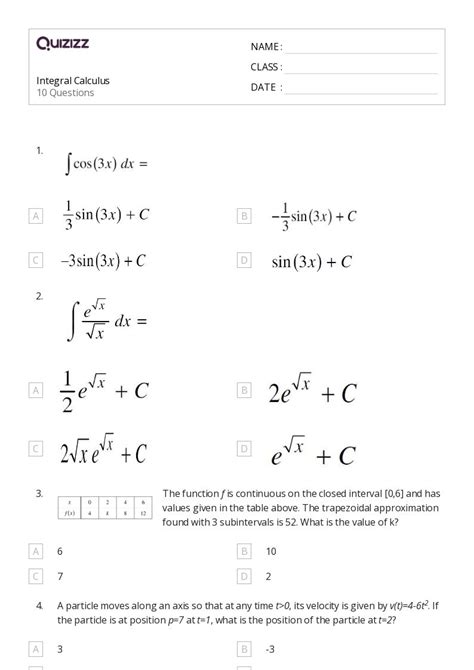 Calculus Worksheets For Th Class On Quizizz Free Printable