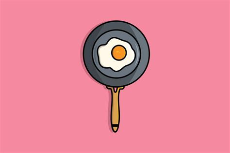 Egg Fried In Fry Pan Vector Illustration Breakfast Food Icon Concept