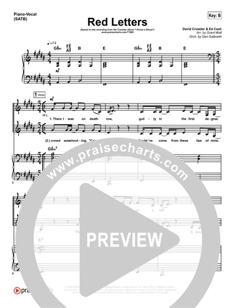 Red Letters Sheet Music (Crowder) - PraiseCharts