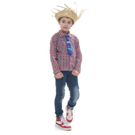 Roupa Festa Junina Camisa Masculina Infantil Xadrez Manga