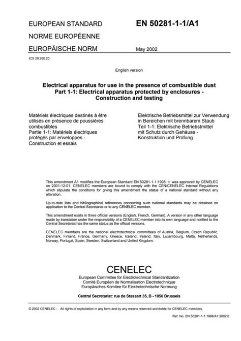 EN 50281-1-1:1998/A1:2002 - Electrical apparatus for use in the ...