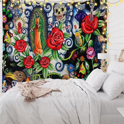 Skull Rose Tapestry Wall Hanging Rugs Bedspread Beach Mat Dorm Decor