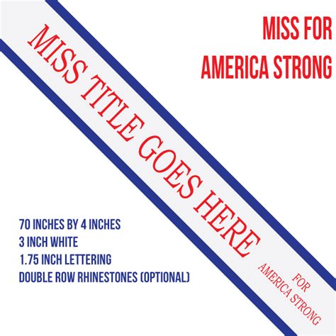 Pageant Partners Miss For America Strong Embroidered Sash Sashme