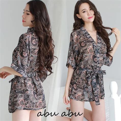 Jual Kimono Wanita Lingerie Sexy Fashion Kain Sifon Dicetak Baju Tidur Set Impor A Indonesia
