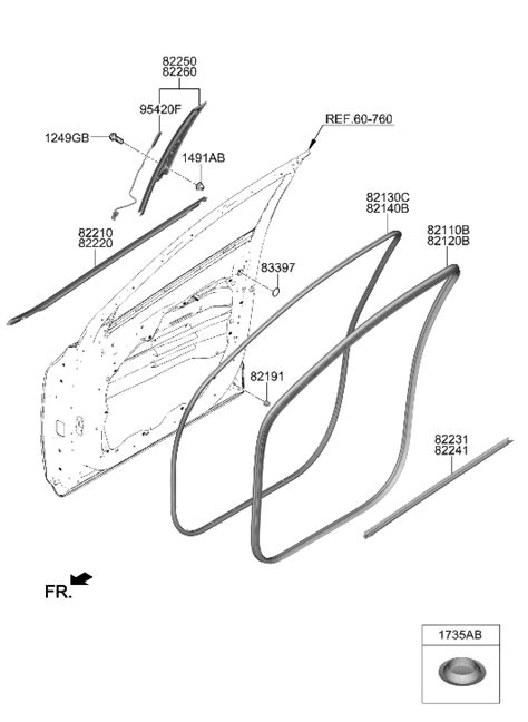 82220 M5002 Genuine Hyundai W STRIP ASSY FR DR BELT O S RH