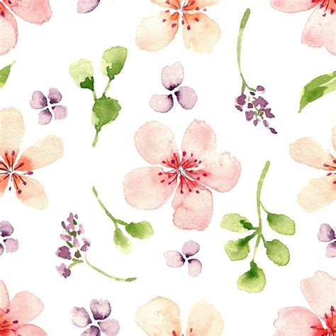 Premium Photo Watercolor Gentle Pink Flowers Seamless Pattern