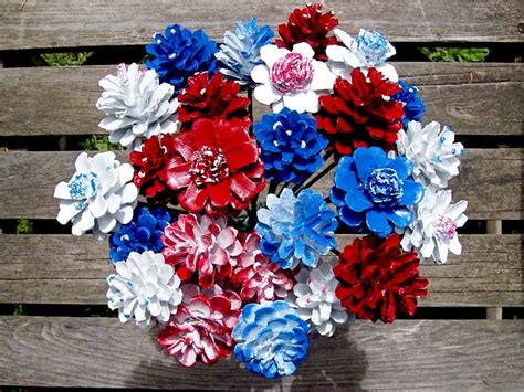 Painted Pinecone Flowers With Branch Stems D