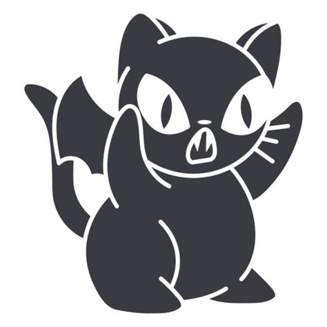 Diseño PNG Y SVG De Lindo Gato Negro Con Diseño De Alas Y Colmillos De