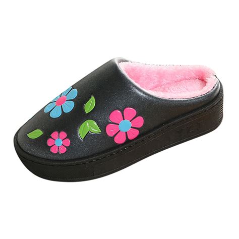 Knqrhpse Slippers For Women Cotton Winter Thick Sole Floral Printed